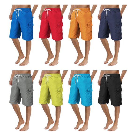 Men's Quick Dry Cargo Swim Trunks Beachwear with Pockets Solid Flex Board Shorts - Picture 3 of 16